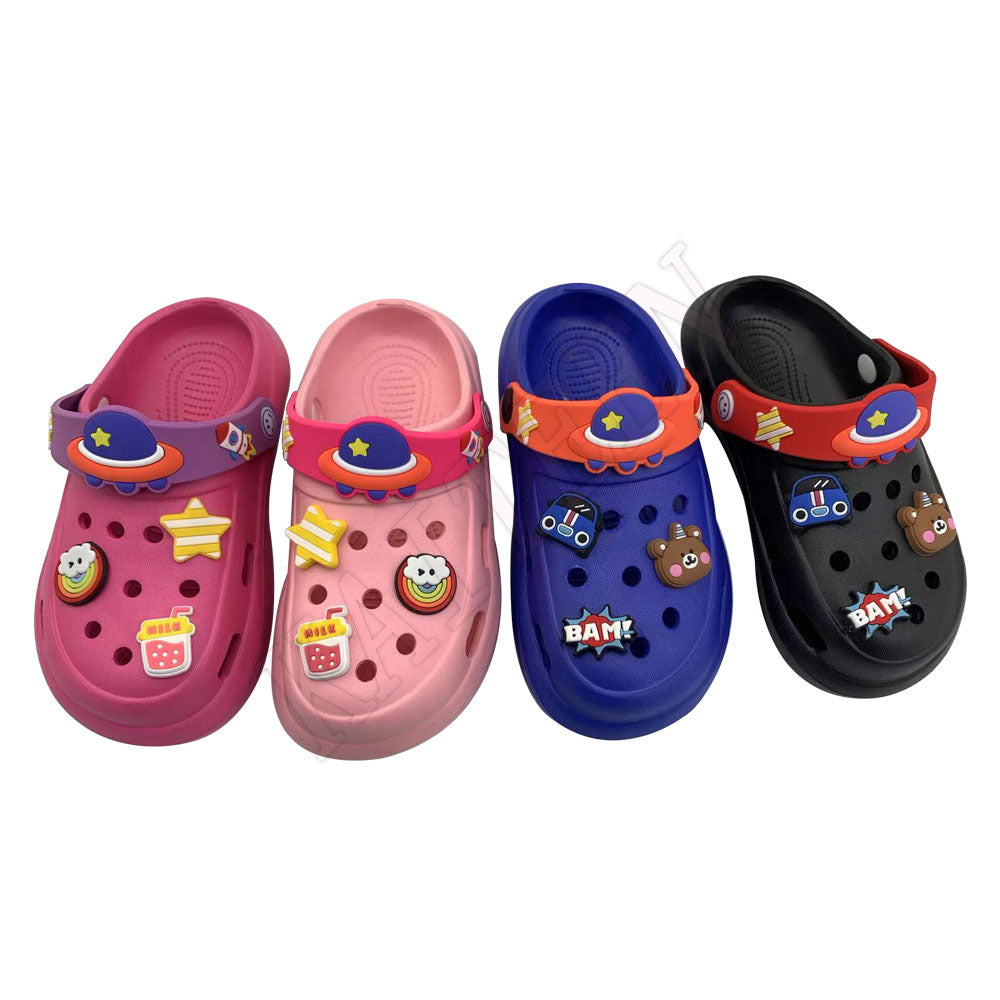 Promotion fashion kids crocs with accessories garden shoes