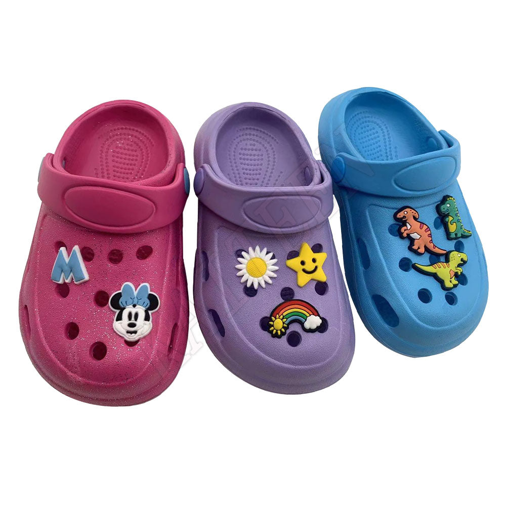 Promotion fashion kids crocs with accessories garden shoes